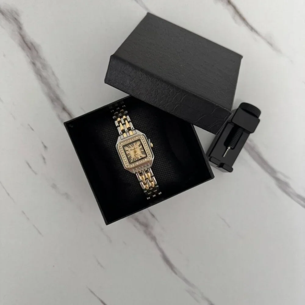 Sku0469 Casual Gold Silver Women Fashion Square Watch Stainless steel + gift bag